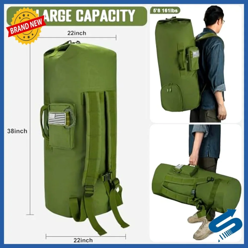 Heavy Duty Military Duffle Bag with Backpack Straps Extra Large Travel Gear